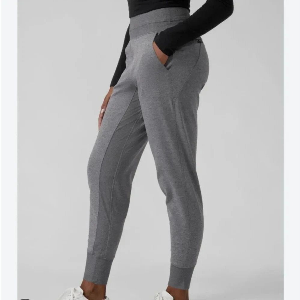 Athleta Venice Women’s High Rise Jogger Pants Size Lrg Gray Pull-On Zip Pockets